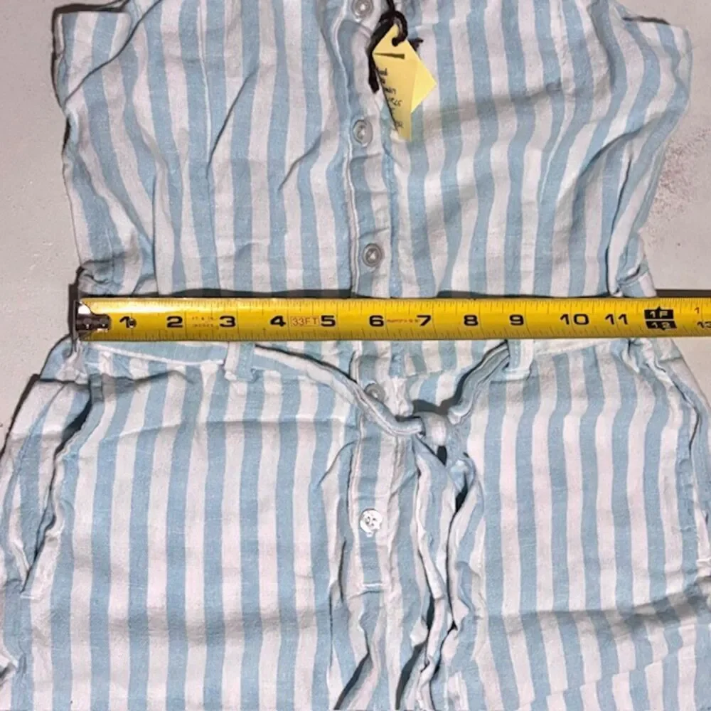 Old Navy | Girls Linen Striped Blue White Button Down Romper Jumpsuit Size L